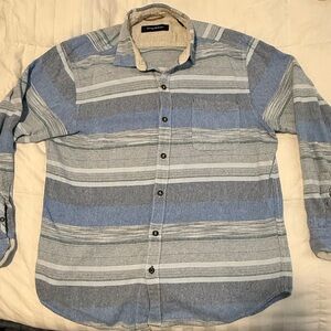 Tommy Bahama Blue and Gray Striped Casual Button-Down Shirt